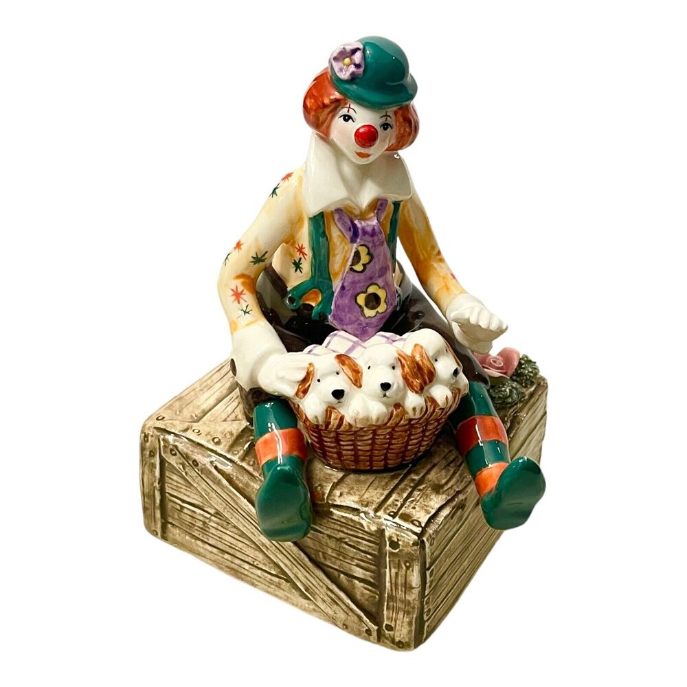 Lefton Music Box Clown Puppy Dog Put On A Happy Face Yamada Originals 90s Vtg